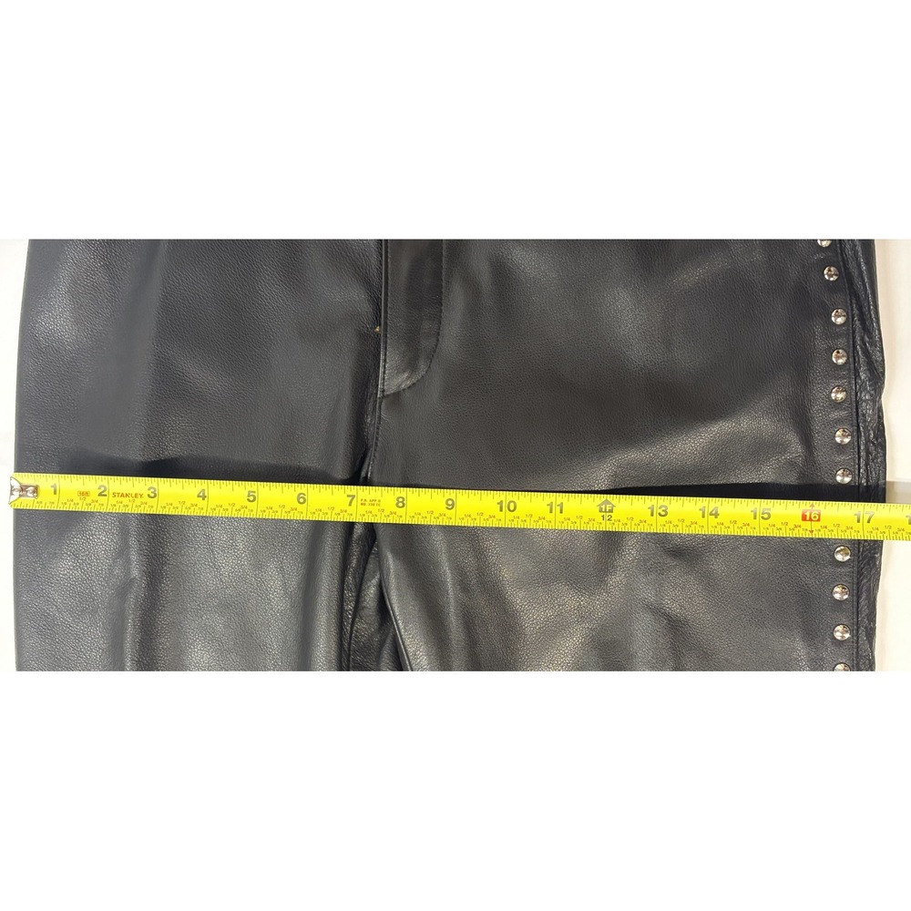 Steve Madden Vintage Y2K Genuine Leather Pants 10 Black Studded Moto Rocker - Picture 11 of 15